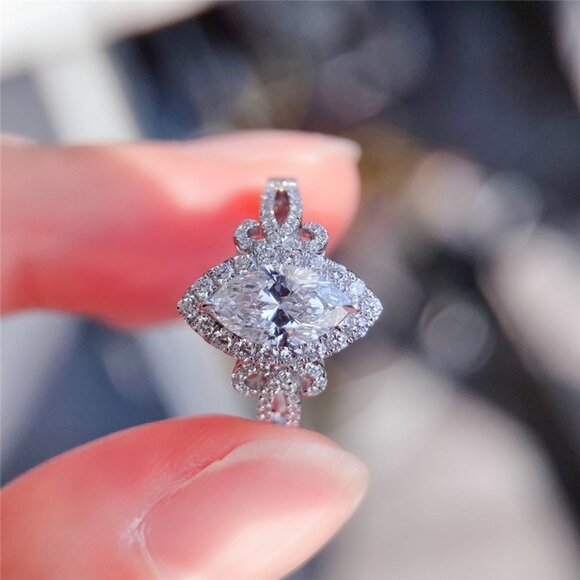 💞Beautiful Marquis Noble Women Pure Zircon Silver Dainty Fashion Ring,UN… - Picture 3 of 6